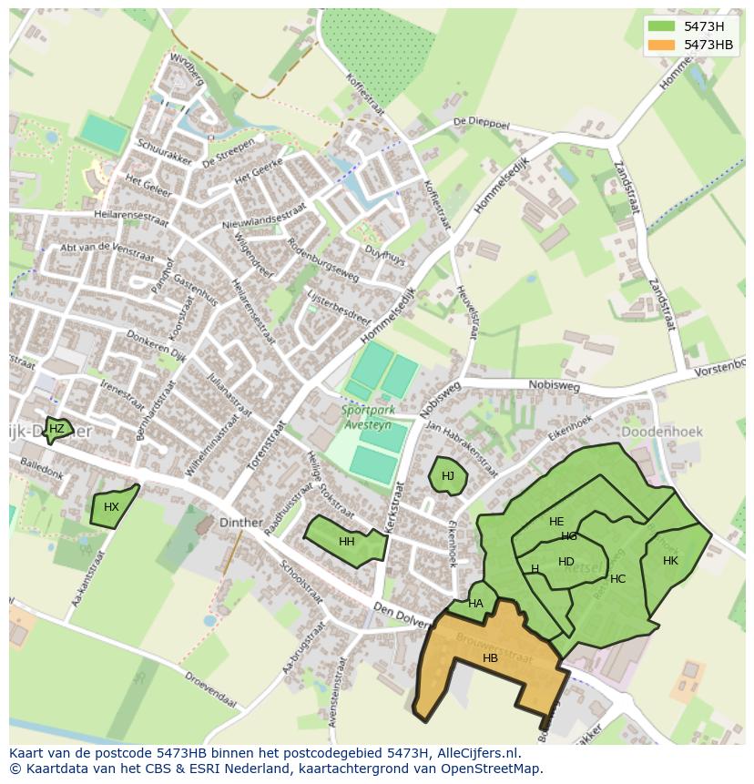 Afbeelding van het postcodegebied 5473 HB op de kaart.