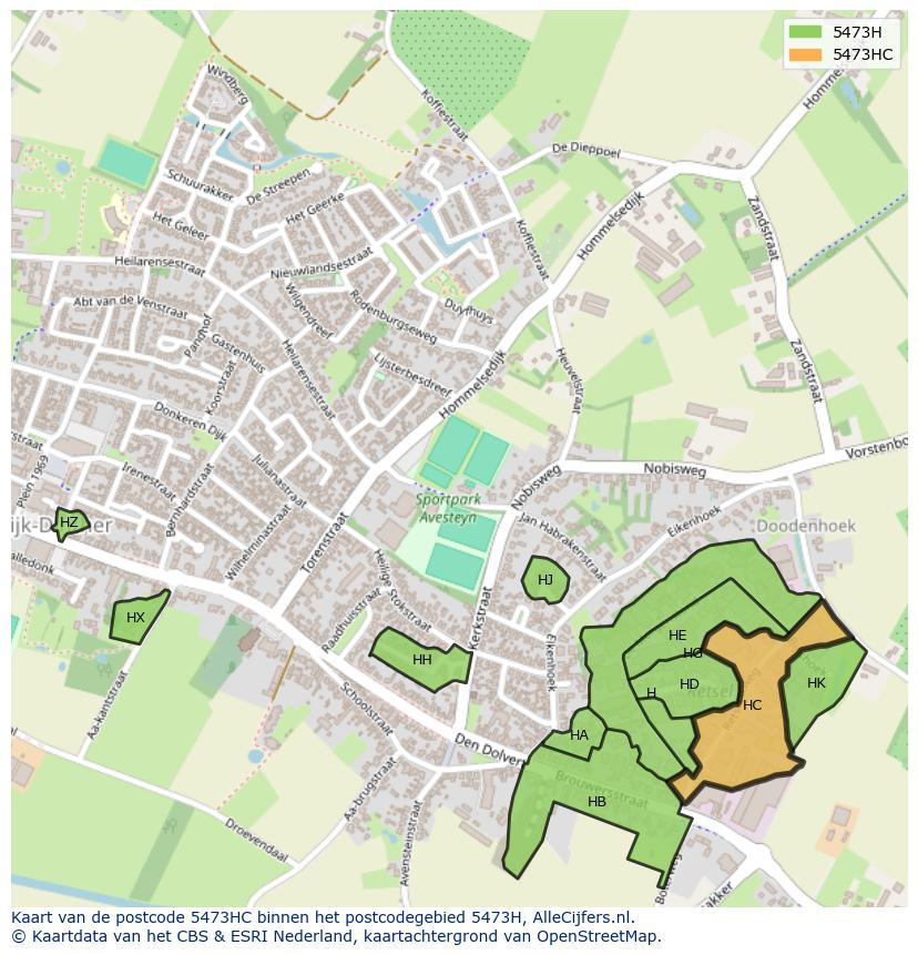 Afbeelding van het postcodegebied 5473 HC op de kaart.