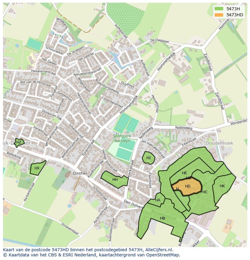 Afbeelding van het postcodegebied 5473 HD op de kaart.