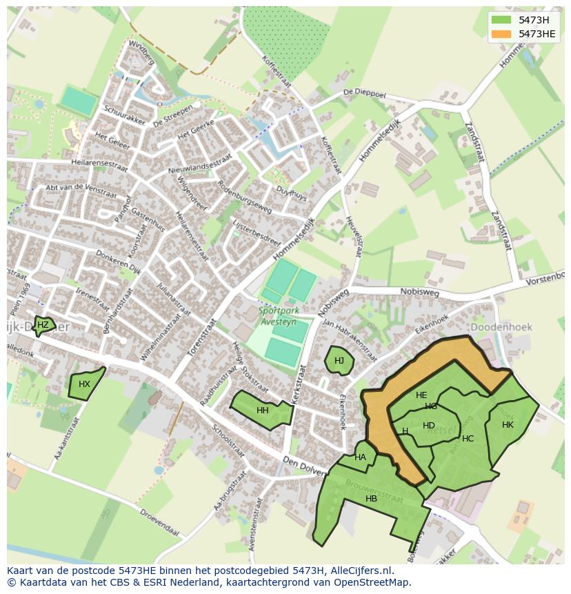 Afbeelding van het postcodegebied 5473 HE op de kaart.