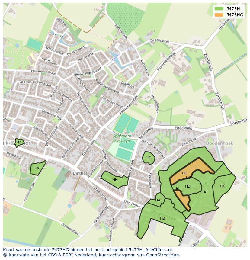 Afbeelding van het postcodegebied 5473 HG op de kaart.