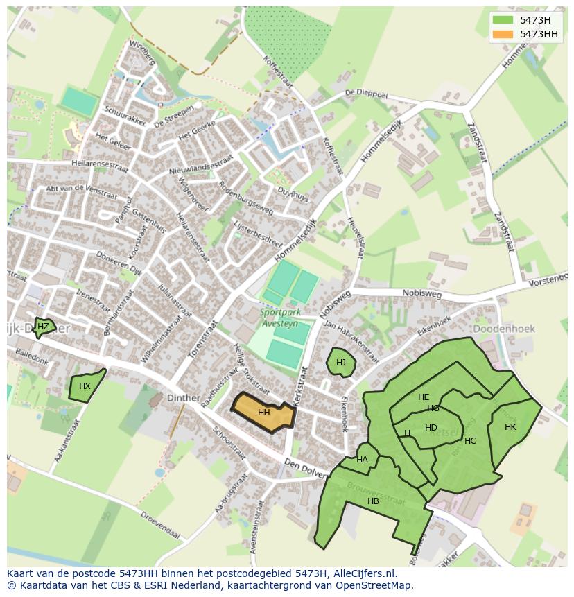 Afbeelding van het postcodegebied 5473 HH op de kaart.