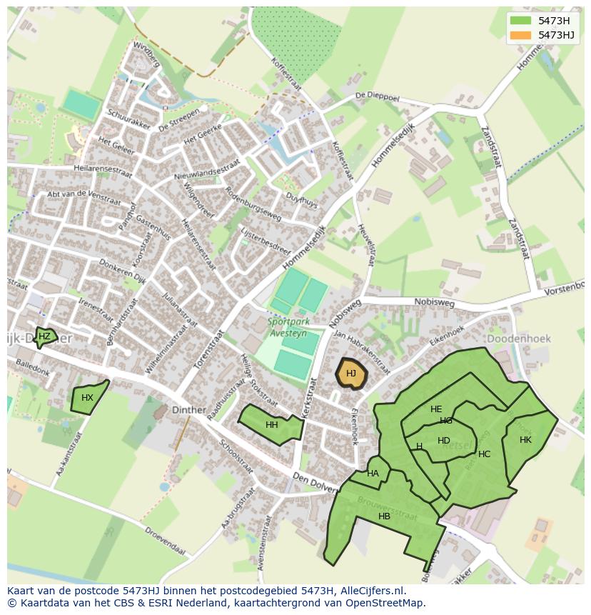 Afbeelding van het postcodegebied 5473 HJ op de kaart.