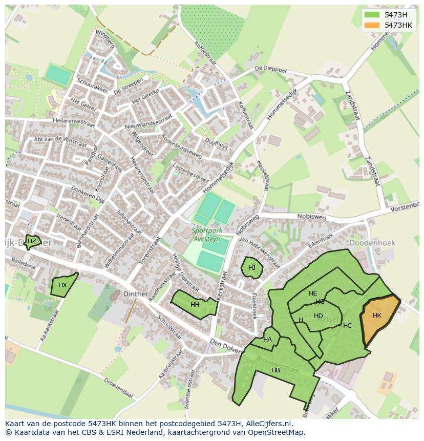 Afbeelding van het postcodegebied 5473 HK op de kaart.