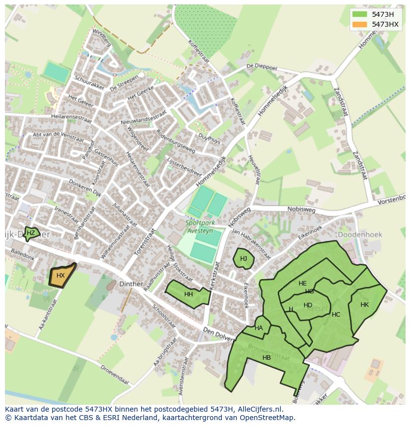 Afbeelding van het postcodegebied 5473 HX op de kaart.