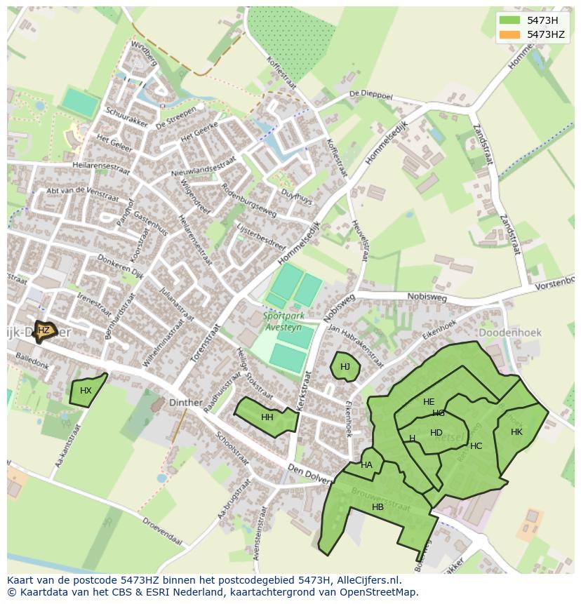 Afbeelding van het postcodegebied 5473 HZ op de kaart.