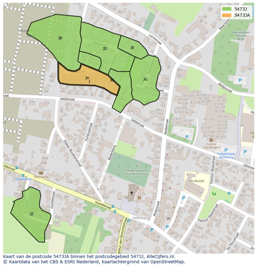Afbeelding van het postcodegebied 5473 JA op de kaart.