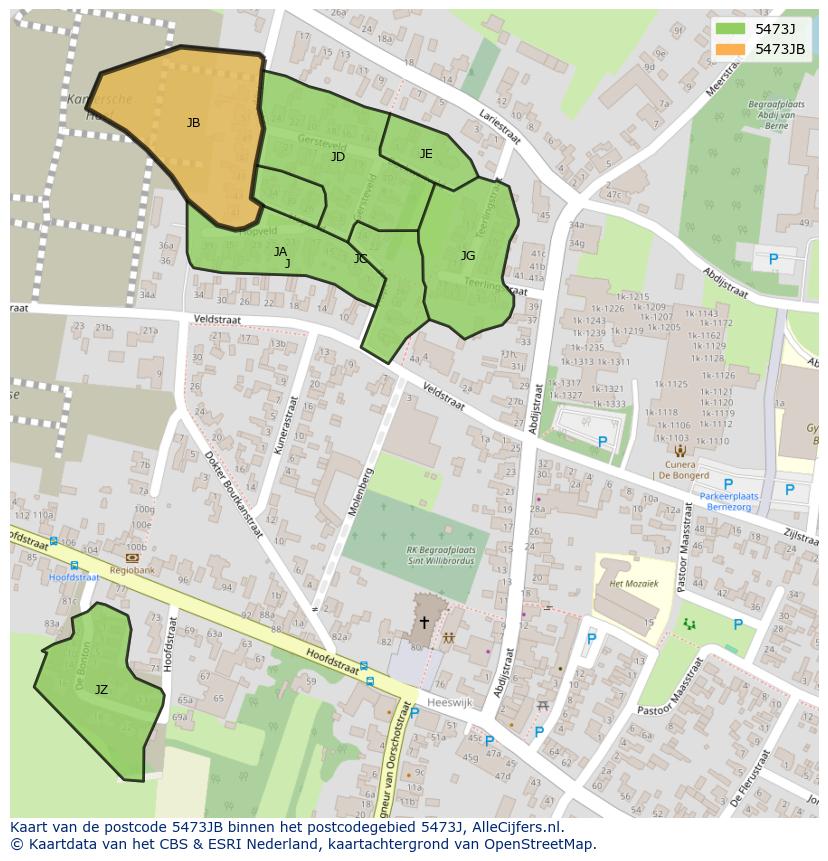 Afbeelding van het postcodegebied 5473 JB op de kaart.