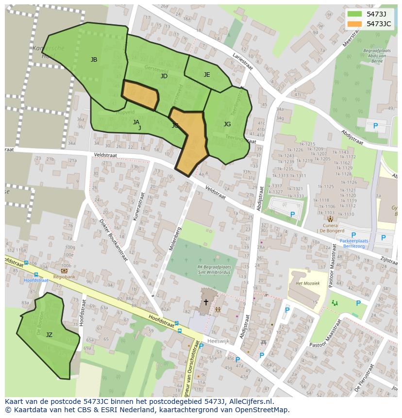 Afbeelding van het postcodegebied 5473 JC op de kaart.