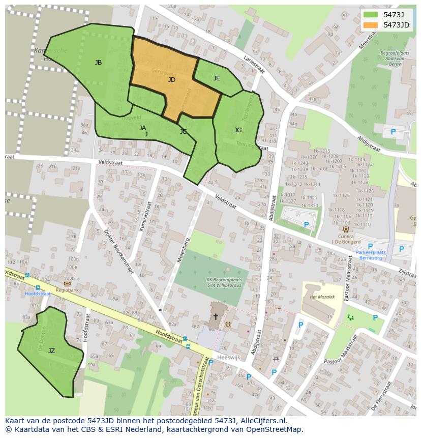 Afbeelding van het postcodegebied 5473 JD op de kaart.