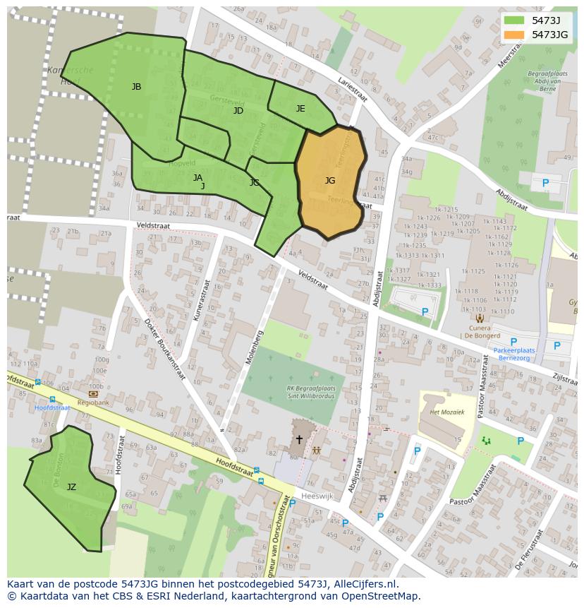 Afbeelding van het postcodegebied 5473 JG op de kaart.
