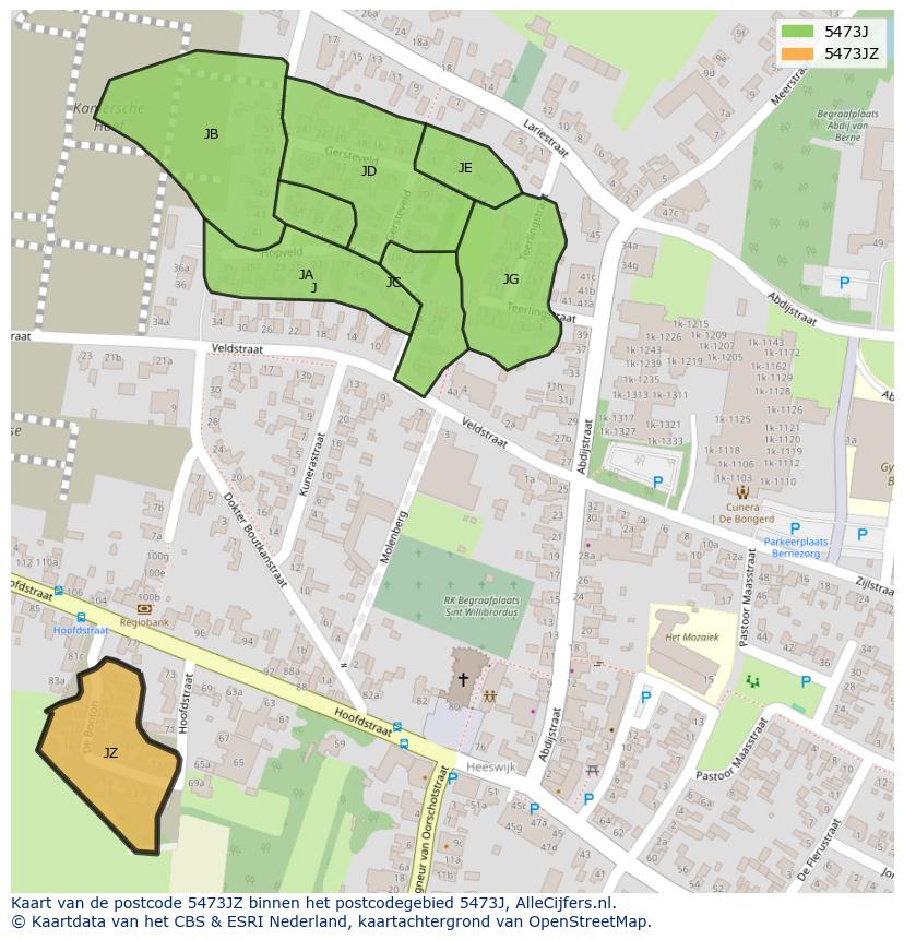 Afbeelding van het postcodegebied 5473 JZ op de kaart.