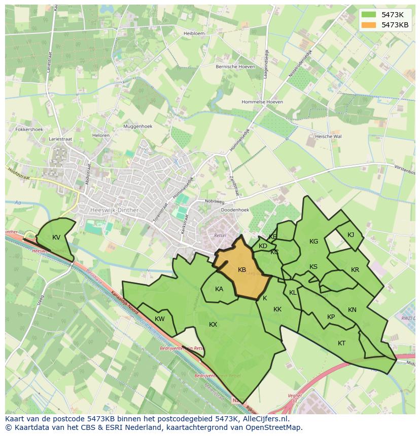 Afbeelding van het postcodegebied 5473 KB op de kaart.