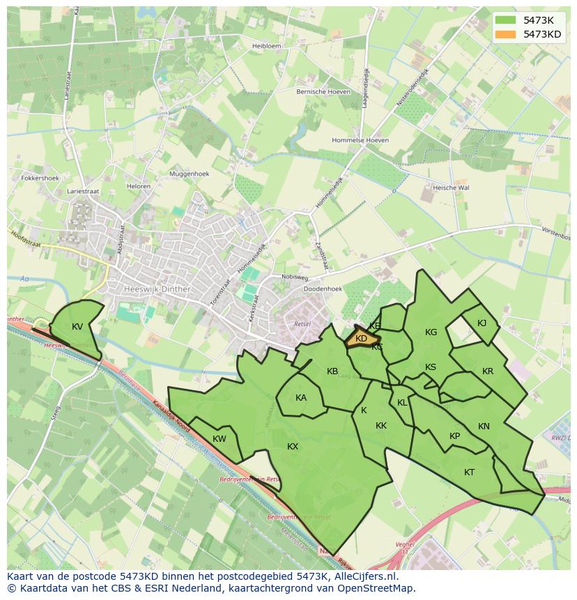 Afbeelding van het postcodegebied 5473 KD op de kaart.