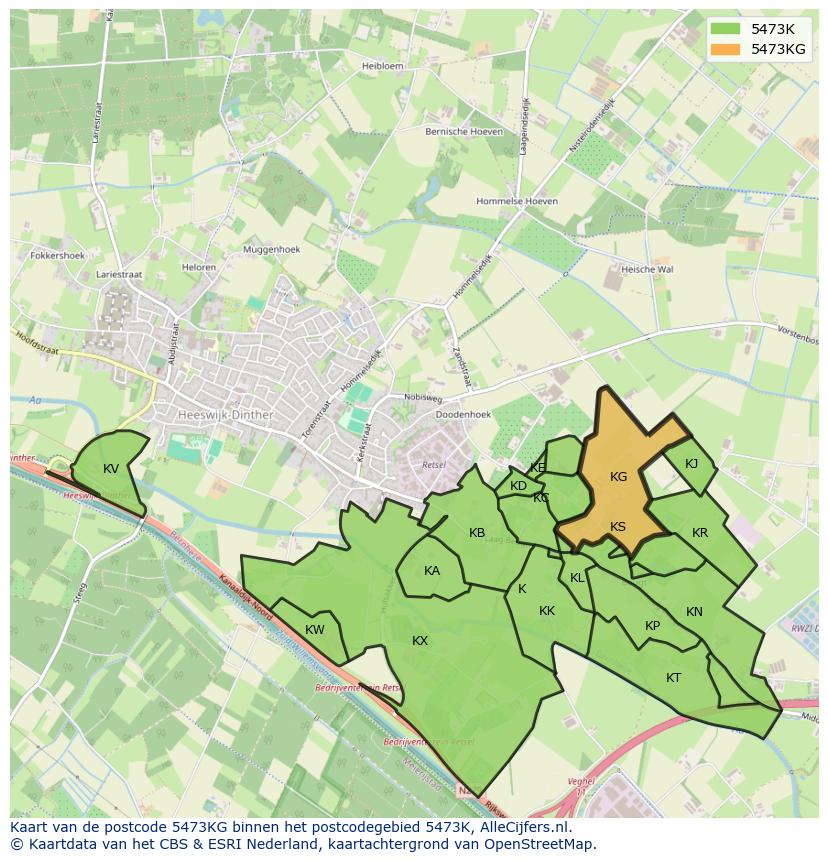 Afbeelding van het postcodegebied 5473 KG op de kaart.