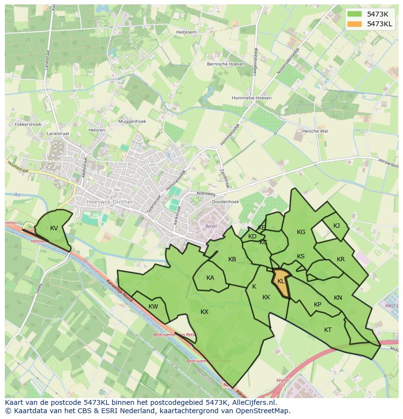 Afbeelding van het postcodegebied 5473 KL op de kaart.