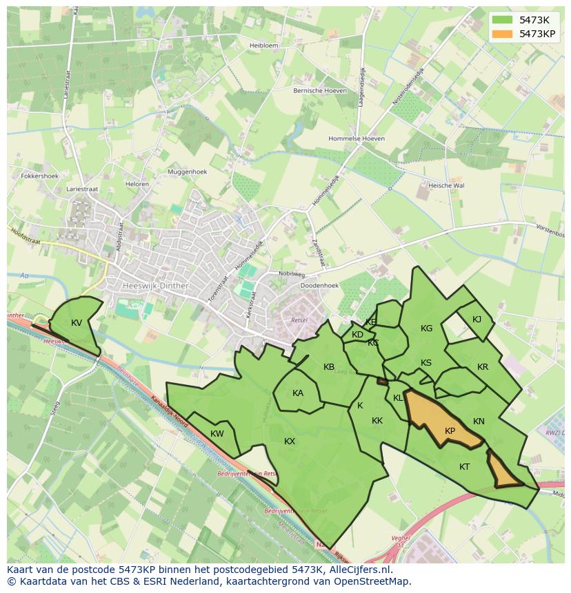 Afbeelding van het postcodegebied 5473 KP op de kaart.