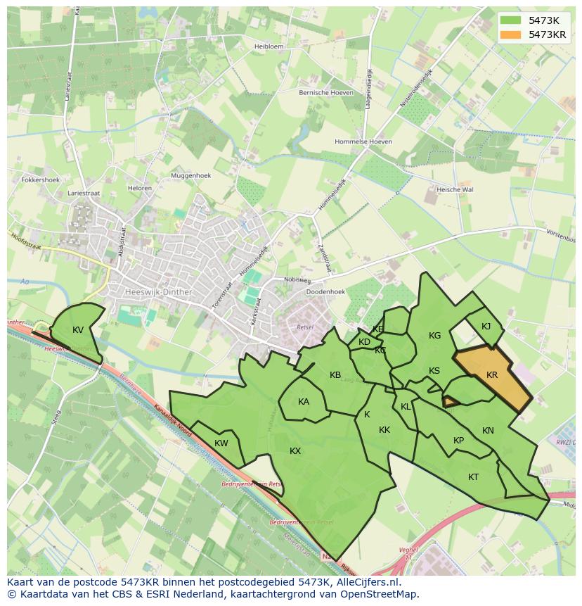 Afbeelding van het postcodegebied 5473 KR op de kaart.