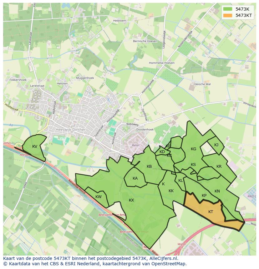 Afbeelding van het postcodegebied 5473 KT op de kaart.