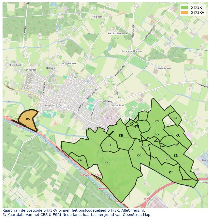 Afbeelding van het postcodegebied 5473 KV op de kaart.