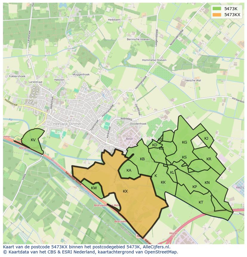 Afbeelding van het postcodegebied 5473 KX op de kaart.
