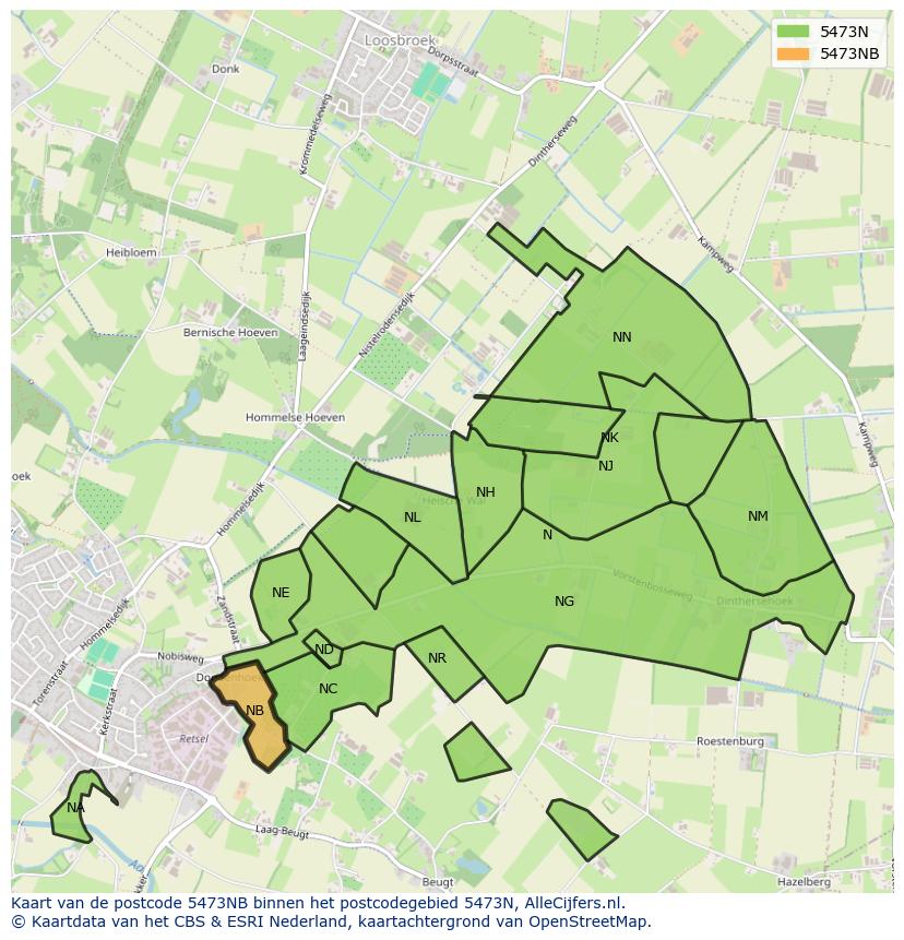 Afbeelding van het postcodegebied 5473 NB op de kaart.
