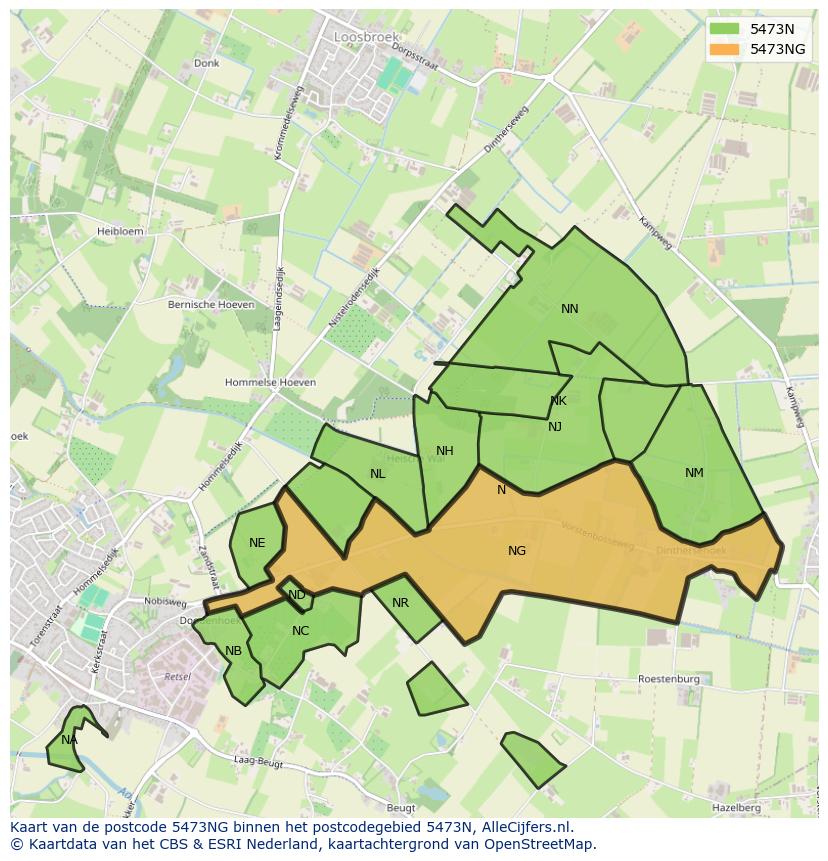 Afbeelding van het postcodegebied 5473 NG op de kaart.