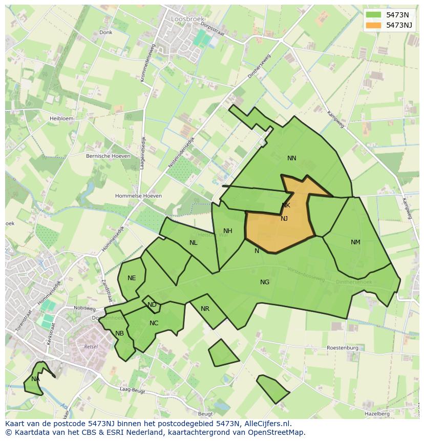 Afbeelding van het postcodegebied 5473 NJ op de kaart.