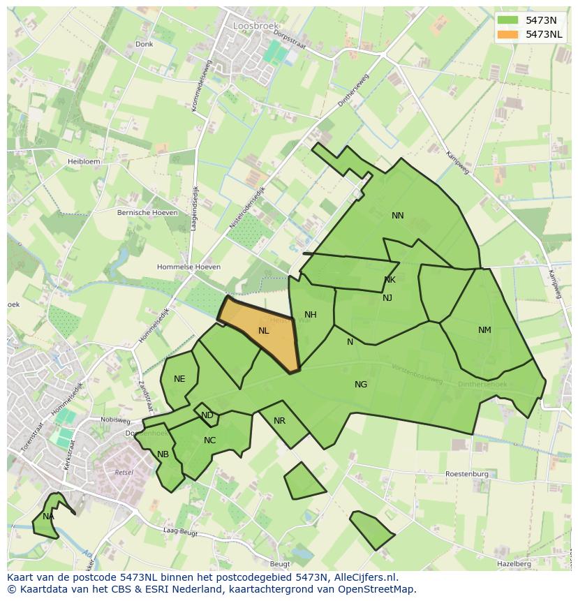 Afbeelding van het postcodegebied 5473 NL op de kaart.