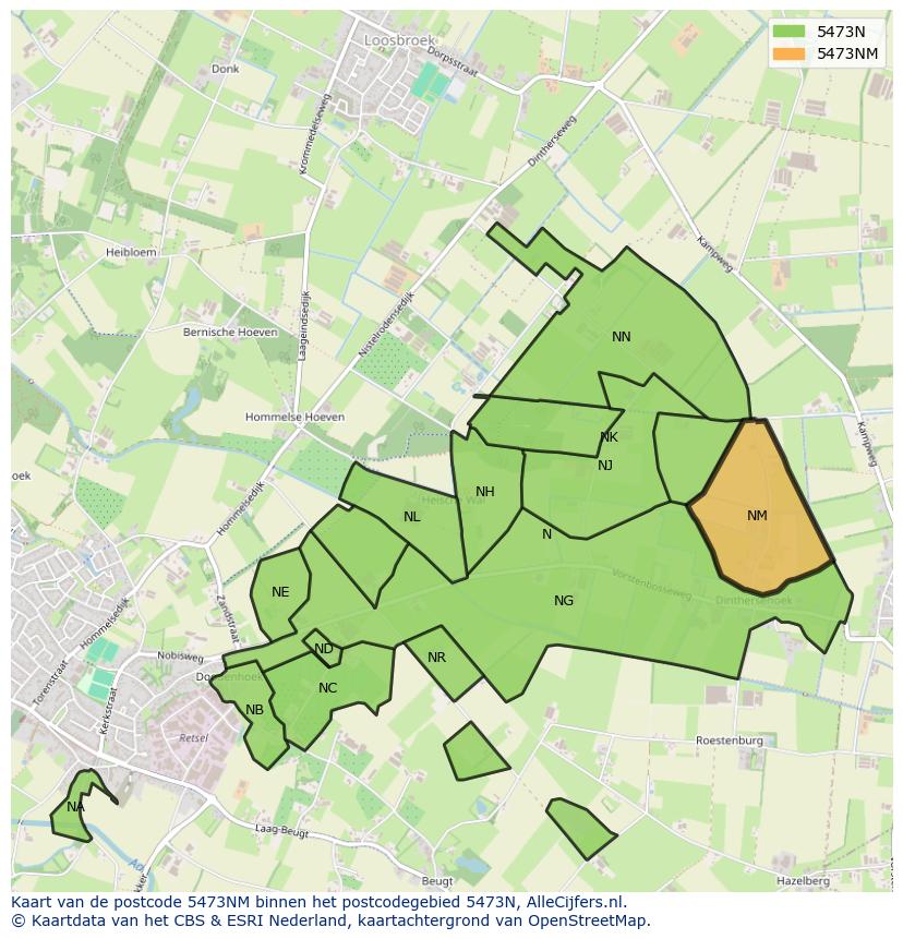 Afbeelding van het postcodegebied 5473 NM op de kaart.