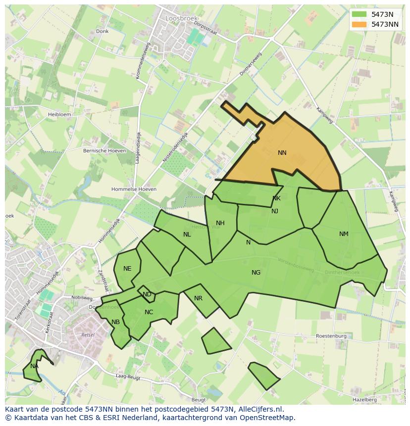 Afbeelding van het postcodegebied 5473 NN op de kaart.