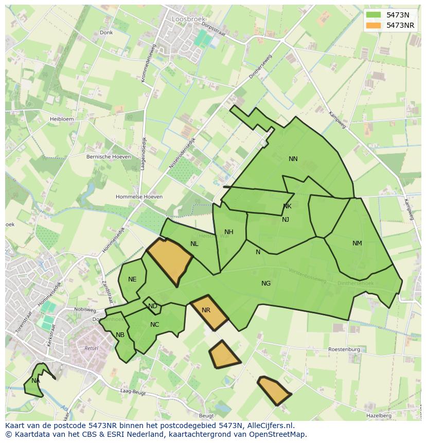 Afbeelding van het postcodegebied 5473 NR op de kaart.