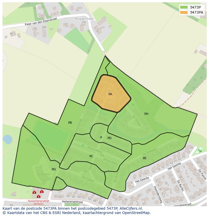 Afbeelding van het postcodegebied 5473 PA op de kaart.