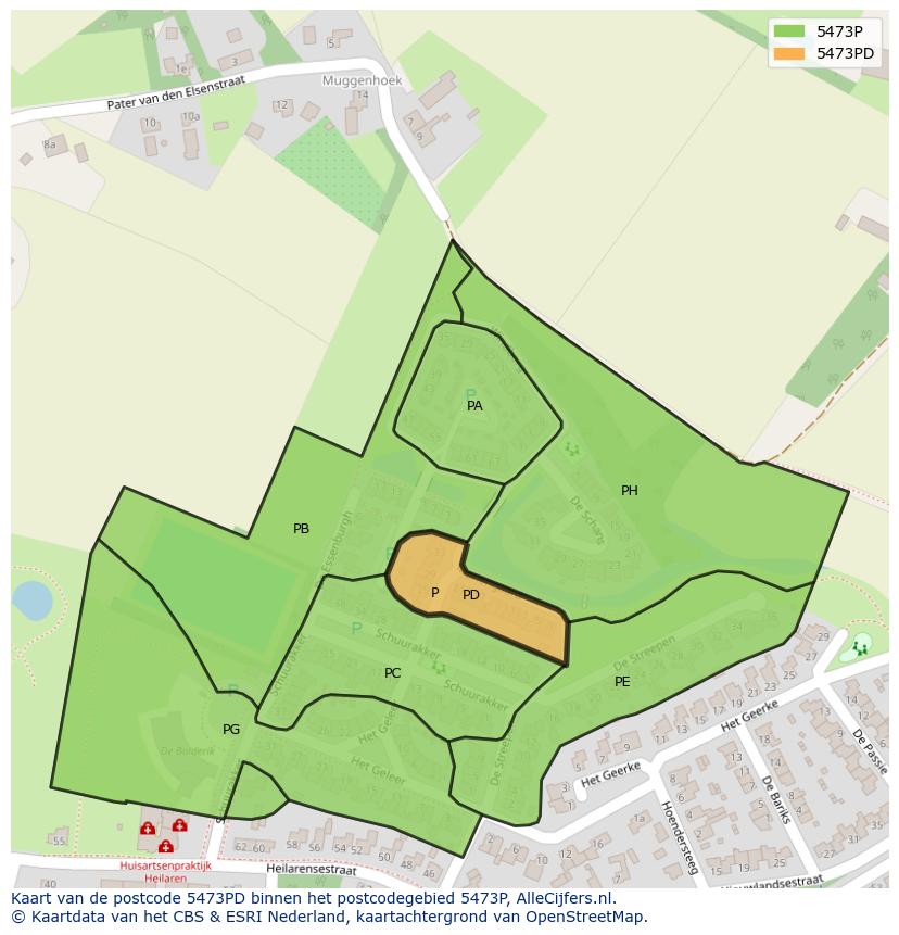 Afbeelding van het postcodegebied 5473 PD op de kaart.
