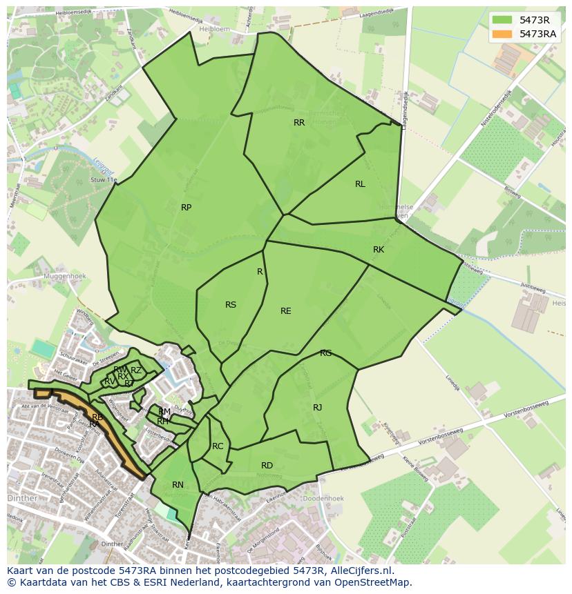 Afbeelding van het postcodegebied 5473 RA op de kaart.