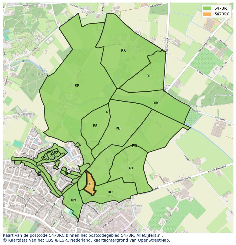 Afbeelding van het postcodegebied 5473 RC op de kaart.