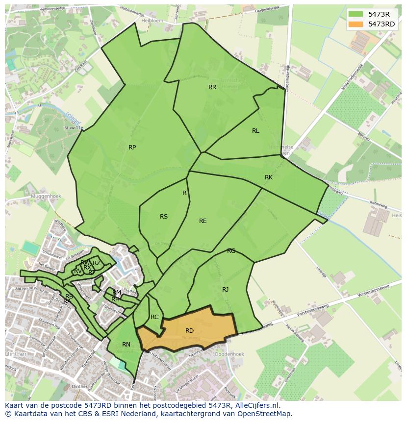 Afbeelding van het postcodegebied 5473 RD op de kaart.