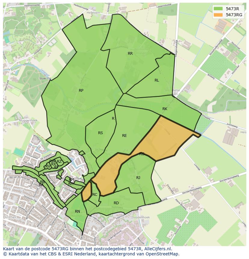 Afbeelding van het postcodegebied 5473 RG op de kaart.
