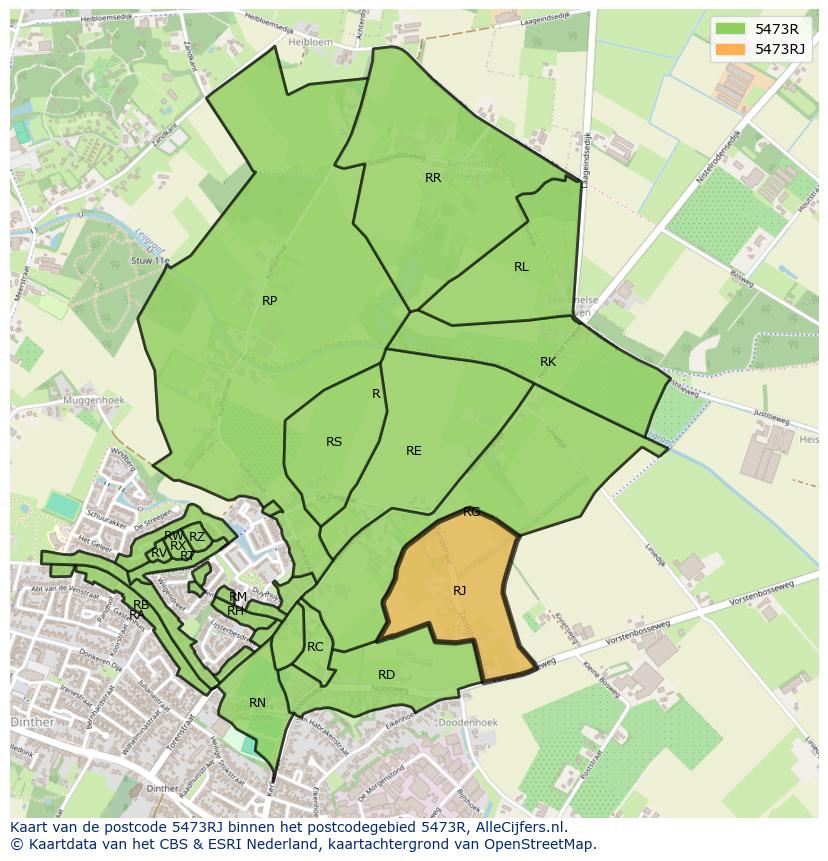 Afbeelding van het postcodegebied 5473 RJ op de kaart.