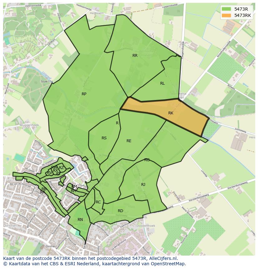 Afbeelding van het postcodegebied 5473 RK op de kaart.