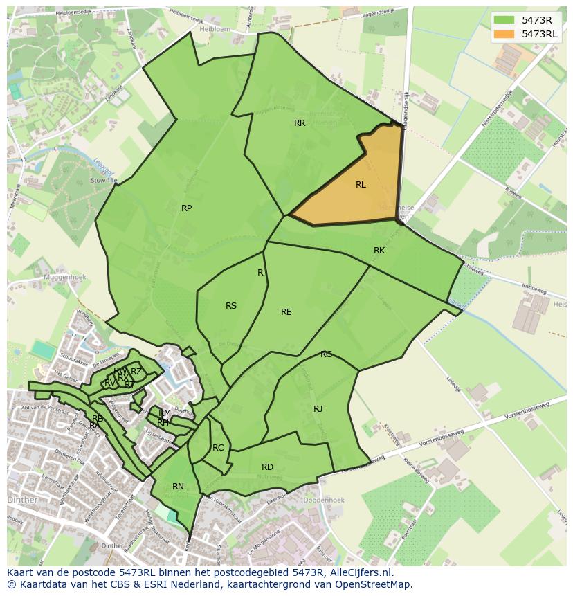 Afbeelding van het postcodegebied 5473 RL op de kaart.
