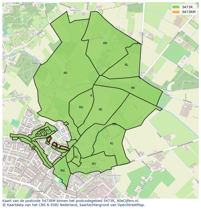 Afbeelding van het postcodegebied 5473 RM op de kaart.