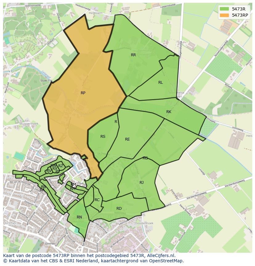 Afbeelding van het postcodegebied 5473 RP op de kaart.