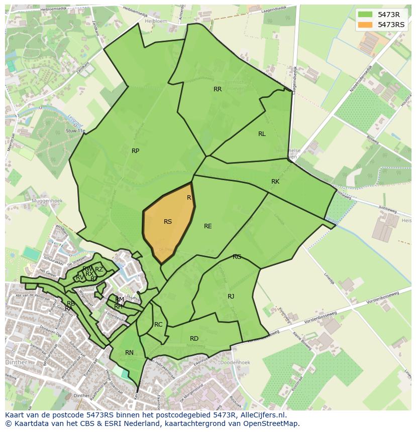 Afbeelding van het postcodegebied 5473 RS op de kaart.