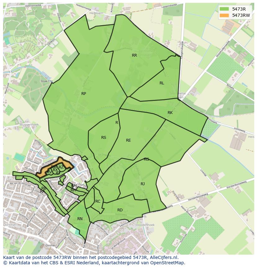 Afbeelding van het postcodegebied 5473 RW op de kaart.