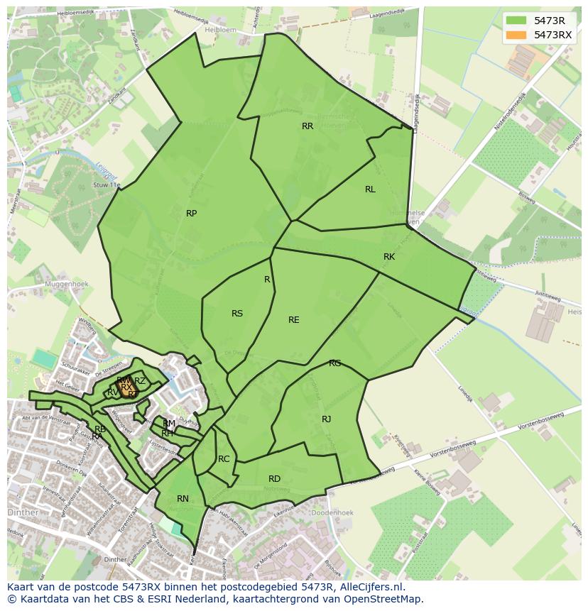 Afbeelding van het postcodegebied 5473 RX op de kaart.