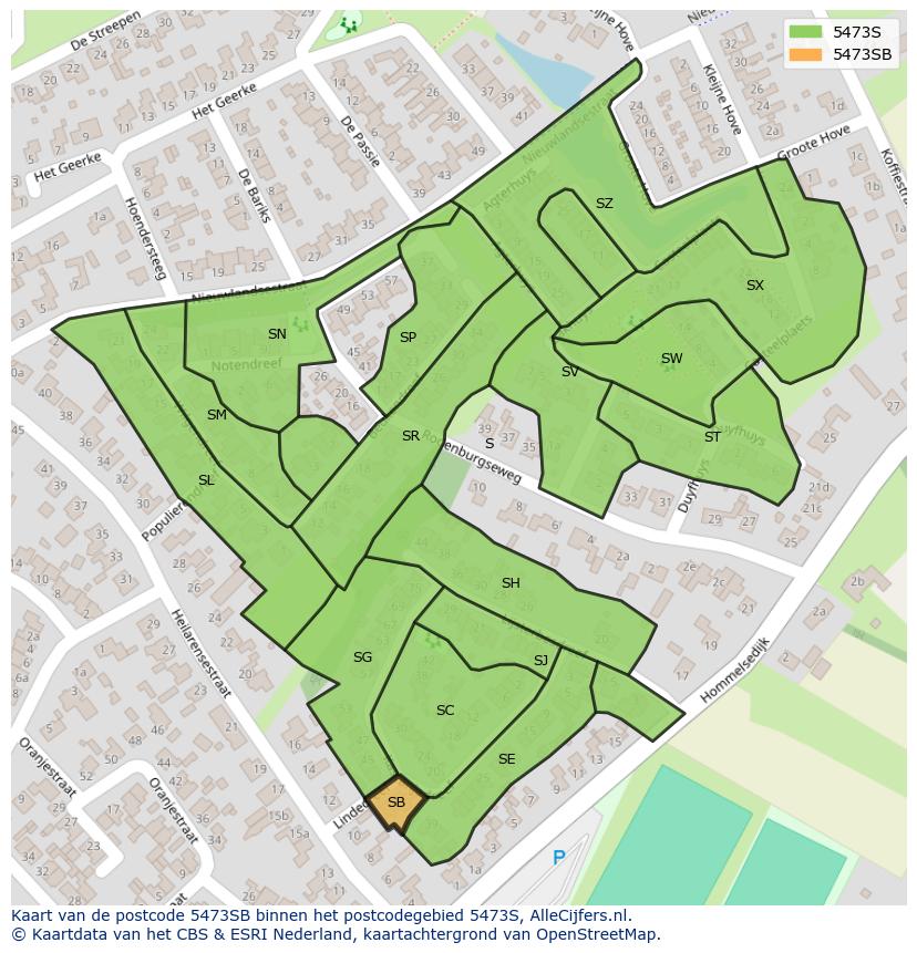Afbeelding van het postcodegebied 5473 SB op de kaart.