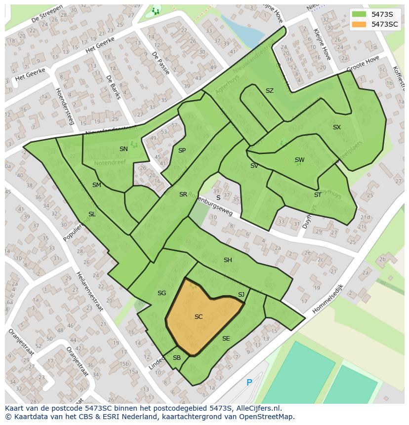 Afbeelding van het postcodegebied 5473 SC op de kaart.