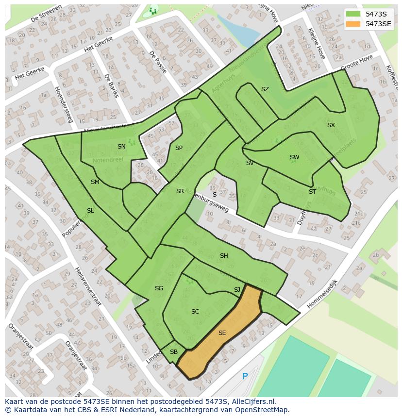 Afbeelding van het postcodegebied 5473 SE op de kaart.