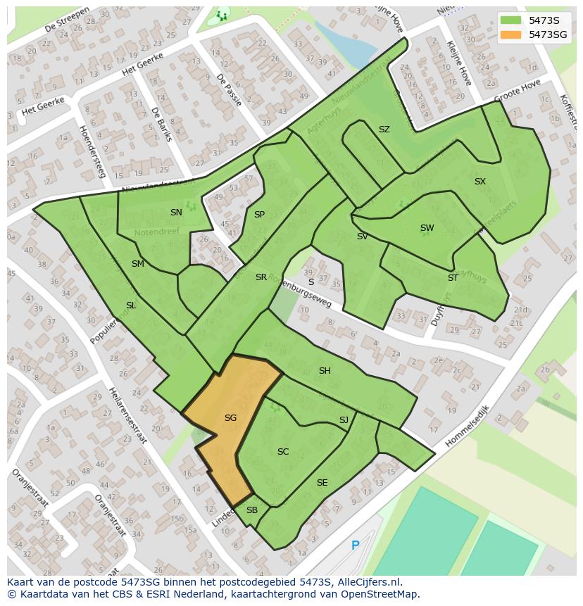 Afbeelding van het postcodegebied 5473 SG op de kaart.